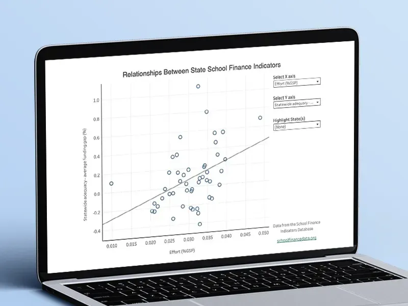 Screenshot of interactive scatter plot tool comparing relationships between state indicators. Users can select any two state measures to visualize how they correlate with one another.